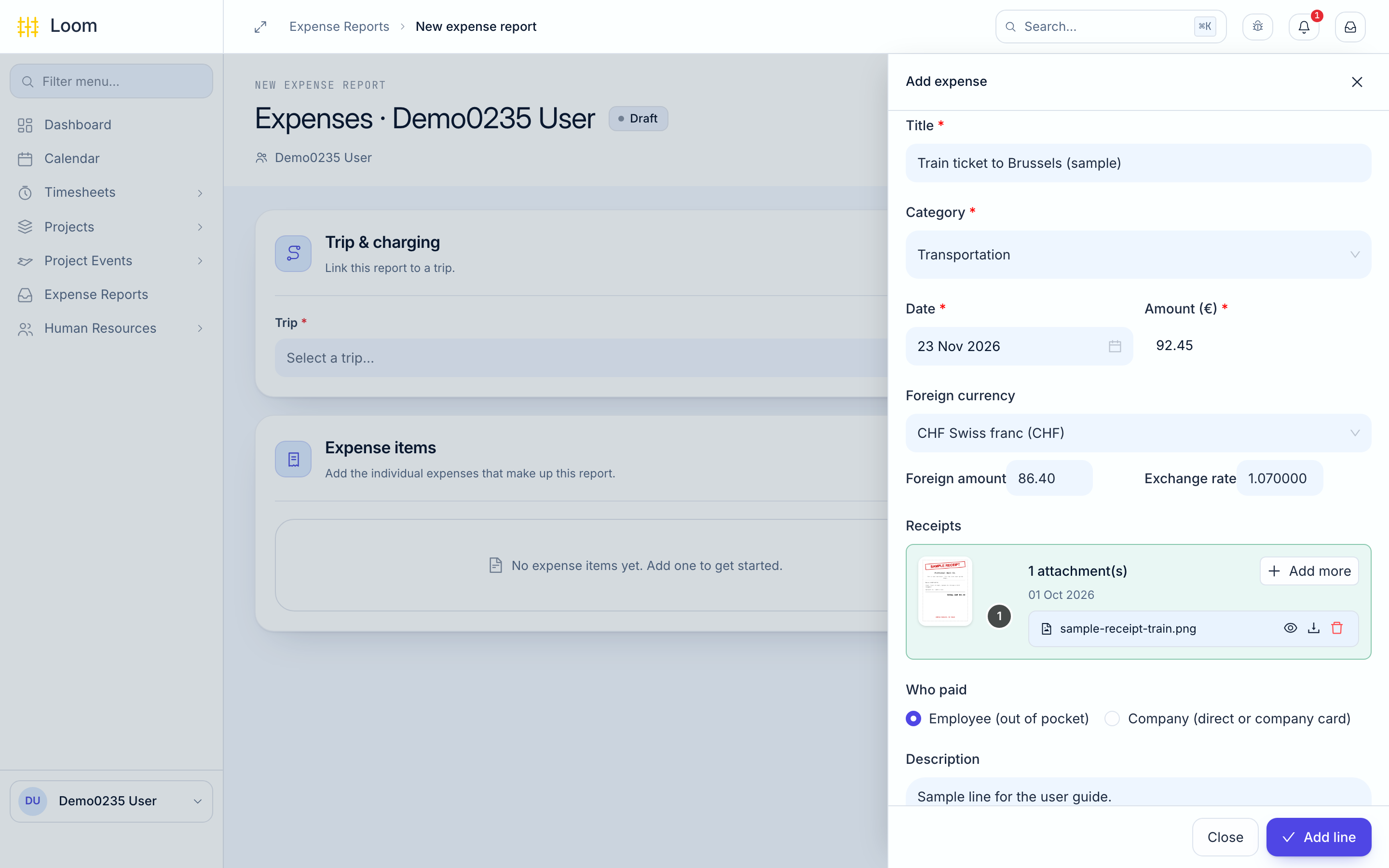 Adding an expense item