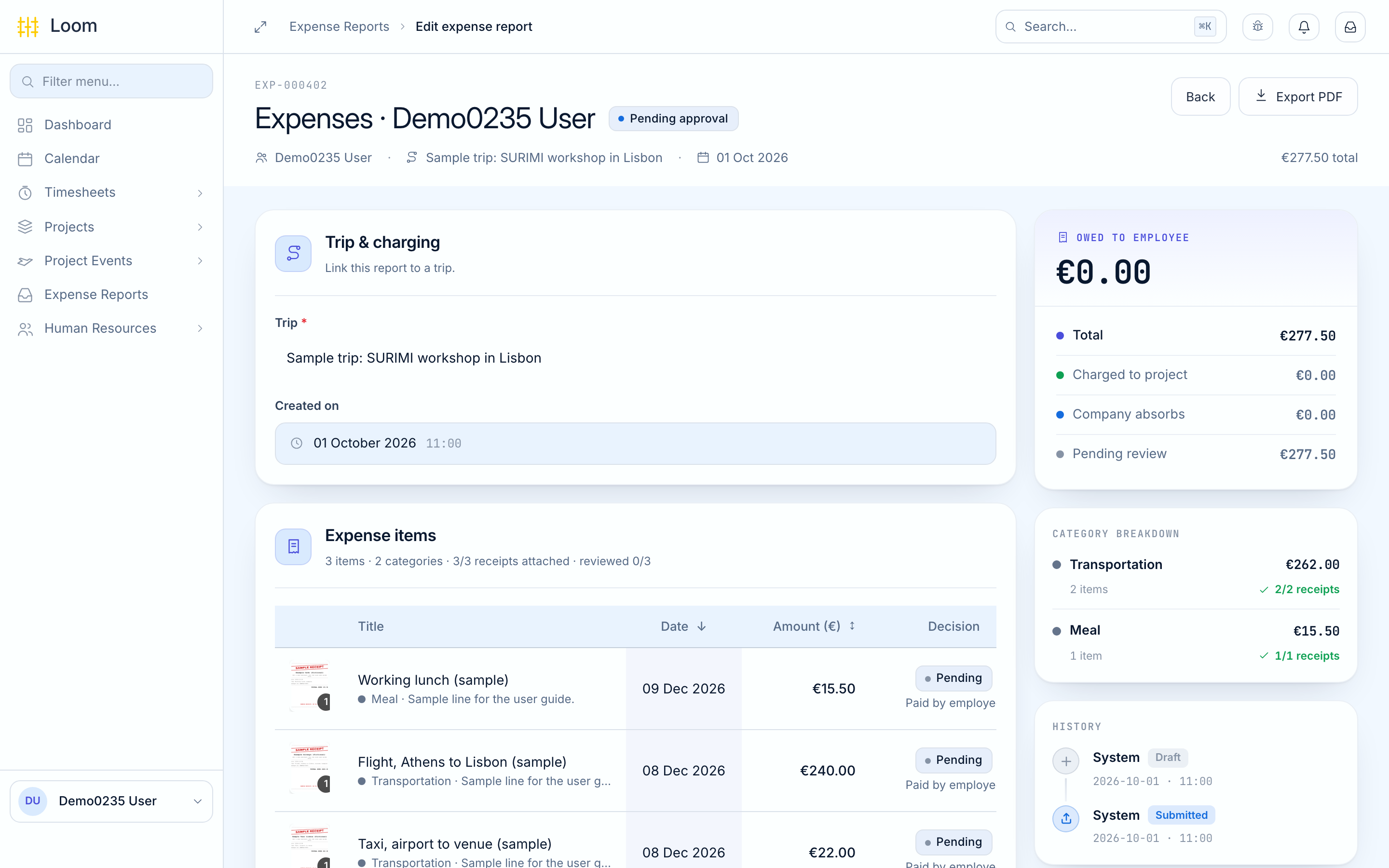A submitted expense report